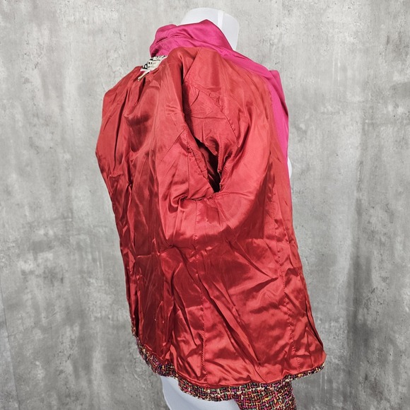 Ruty Paris Made in France Bouclé Tweed Blazer Pink Satin Trim Gold‎ Buttons 44 - Picture 12 of 15